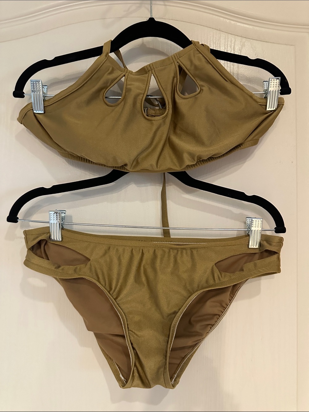 Women’s Olive Cutout Swim Shorts - Unbranded